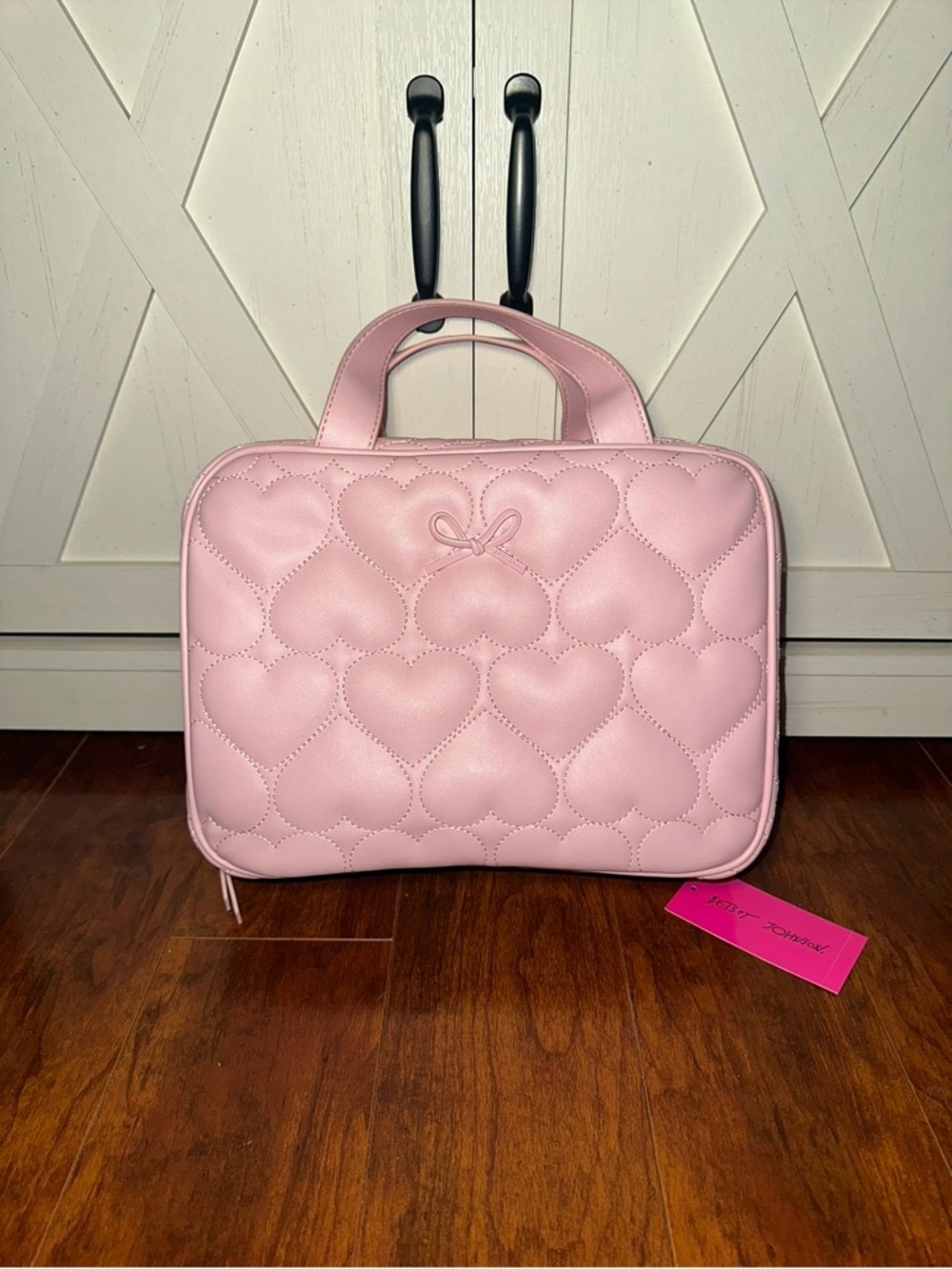 Betsey Johnson Pink Quilted Heart Cosmetic Bag with Bow - Picture 1 of 3